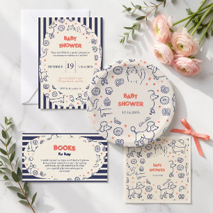 Convites Chá de Bebê Navy Dog Cat Bakery