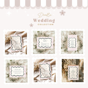 Convites Casamento de Frame de Onda de Doodle Rosa