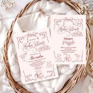 Convites Chá de fraldas do Arco de brinquedos de porta rosa