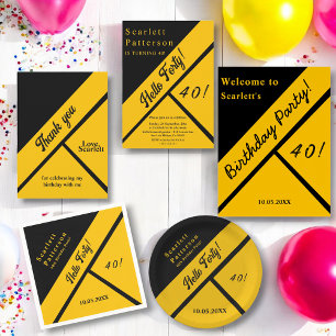 Convites Elegante aniversário de 40 anos Preto E Dourado De
