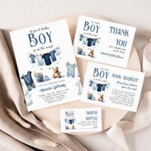 Convites Chá de fraldas Boho Clothesline Blue Sweet Boy