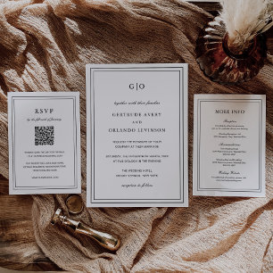 Convites Casamento Elegante Clássico Branco e Negro Gertrud