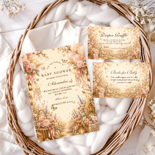 Convites Chuva de Bebê Borboleta Elegante Boho