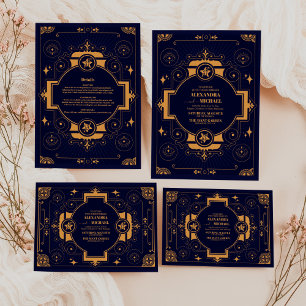 Cartão RSVP Casamento Celestial Elegante