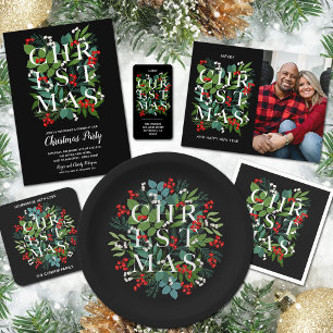 Cartão De Festividades Verdes Natal e Berries