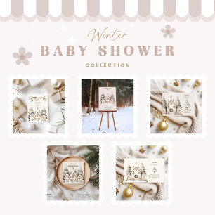 Convites Boho Winter Cottage Chá de fraldas de Natal
