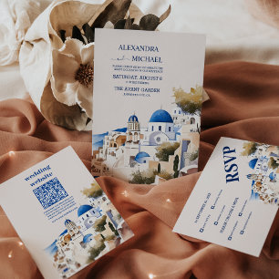 Cartão De Informações Código QR Grécia de destino Casamento Santorini