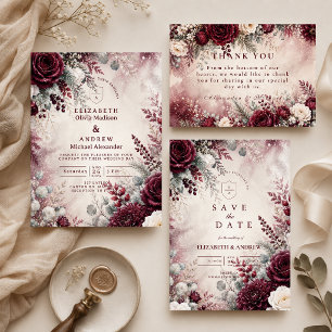 Convites Casamento de Inverno Burgundy Elegante