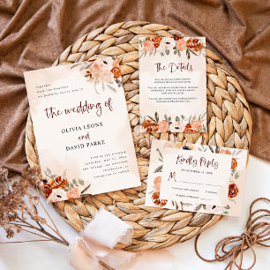 Convites Rustic Orange Boho   Casamento com Blush Watercolo