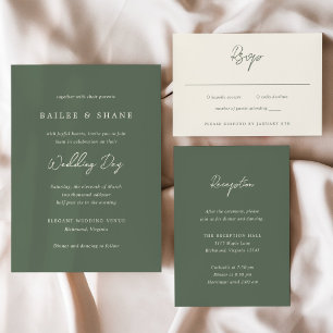 Cartão RSVP Casamento Moderno Bailee Olive Green