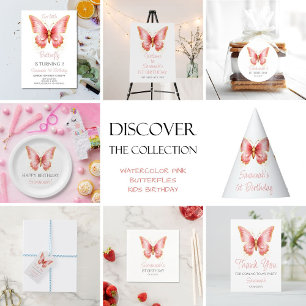 Convites Festa de primeiro aniversario de borboleta rosa-br