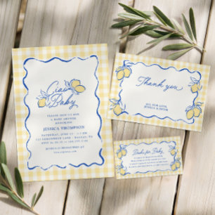 Convites Tchau Bebê Limão de Amalfi Azul e Amarelo Chás de 