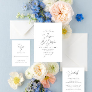 Convites Casamento branco e preto de Script Minimalista Ele