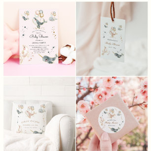 Convites Chá de fraldas Virtual de Baleias E Estrelas Mágic