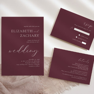 Convites Casamento Simples de Script Branco da Burgundy