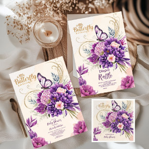 Cartão De Informações Borboleta Roxo Floral Rosa Livros para Bebê