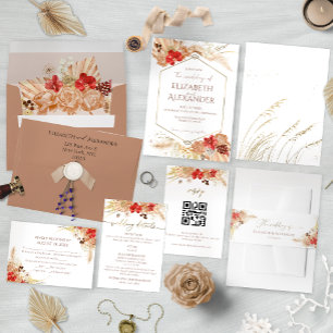 Convites Gilded Watercolor Boho Floral   Terracotta Wedding