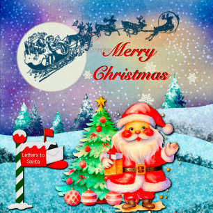 Cartão Postal Feliz Papai noel de Natal, Sleigh, Reindeer, Floco