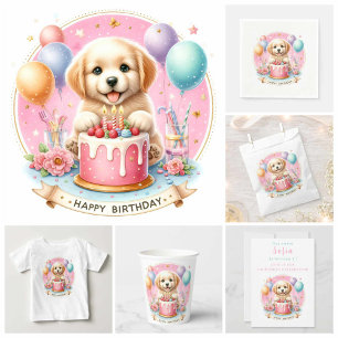 Convites Puppy Labrador - Pastel giro - Aniversário