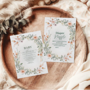 Convites Bebê Floral Blush Elegante em Chá Bloqueado