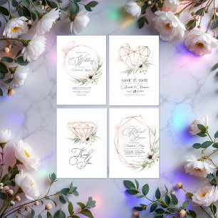 Cartão De Agradecimento Casamento Geométrico Floral de Bronze Elegance Rus