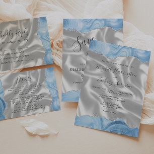 Convites Casamento de Seda Branca de Agata Azul Pastel