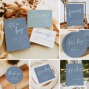 Convites Chá de fraldas Azul Moderno Convidado É Um Menino