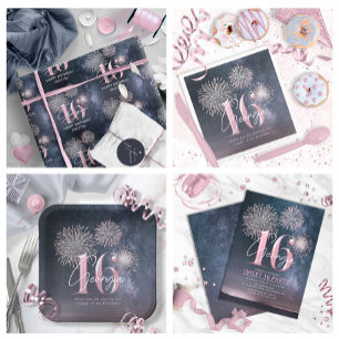 Papel De Presente Fireworks Sweet 16 Midnight Blush ID984