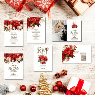 Reserve A Data Foto Rustic Poinsettia Floral Casamento de Natal