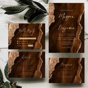 Cartão De Informações Detalhes de Casamento em Script Ágata Dourada Marr