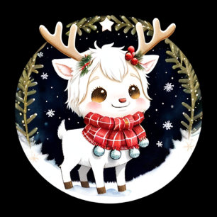Cartão De Festividades Rena branca em estilo Chibi