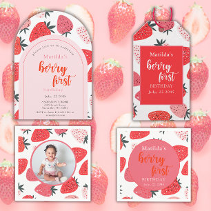 Convites Berry First Strawberry Fairy primeiro aniversario