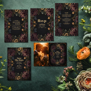 Convites Casamento de Frame Floral Gótico Vitoriano