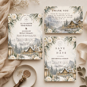 Convites Casamento Encantador de Inverno na Montanha