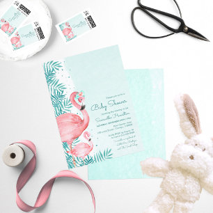 Convites Flamingo e Palm deixam Chá de fraldas de Aquarela