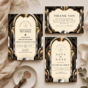 Cartão De Agradecimento Casamento Glamouroso Art Déco Disco