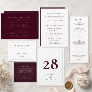 Convites Paisagem Plum Maroon Caligrafia Formal Elegante