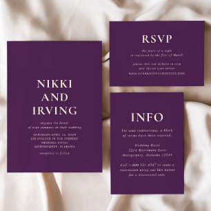 Cartão RSVP Purple Bold Fonts Casamento Moderno