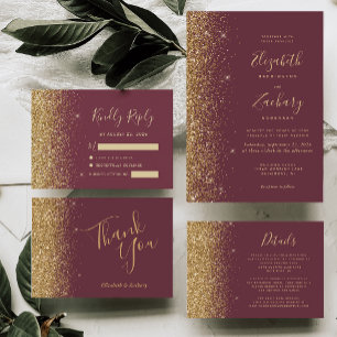Convites Casamento Dourado de Faux Glitter Moderno Dark Bur