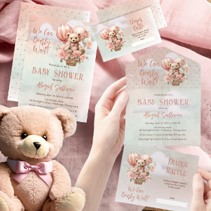 Convites Teddy Bear Balloons Girl Bearly Chá de fraldas de 