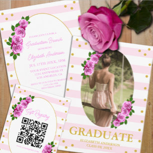 Anúncio Brunch de Formatura com Rosas Cor-de-Rosa Listrada