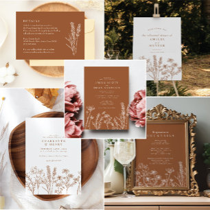 Boho Wildflower Olive Wedation Convite