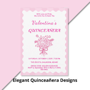 Convites Elegante Quinceañera Buquê Floral   Rosa e Branco