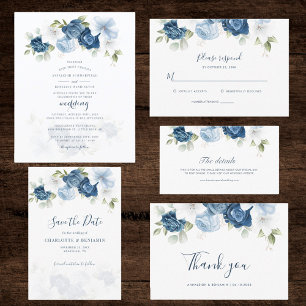 Convites Casamento Botânico de Dusty Blue