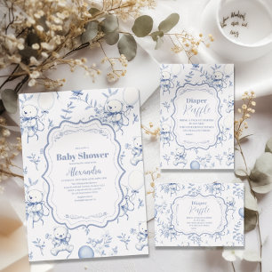 Convites Chá de fraldas do Urso Arco Toile De Jouy