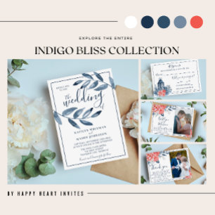 Convites Casamento de Foto do Indigo Bliss Watercolor Leaf 