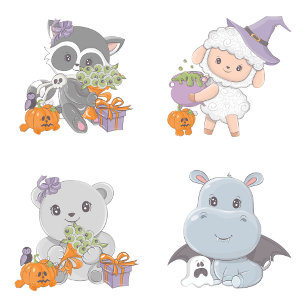 Convites Halloween Hippopotamus Little Boo Chá de fraldas