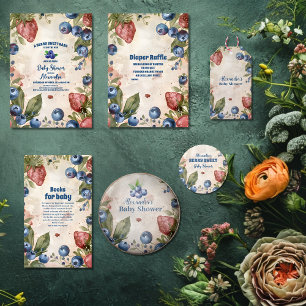 Cartão De Informações Watercolor Berry Sweet Chá de fraldas Books para B