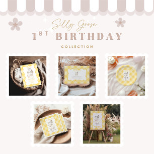 Convites Pato Tolo de 1º Aniversário Xadrez Amarelo