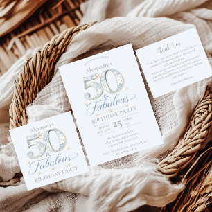 Cartão De Agradecimento Azul Empoeirado Elegante 50 & Incrível Aniversário